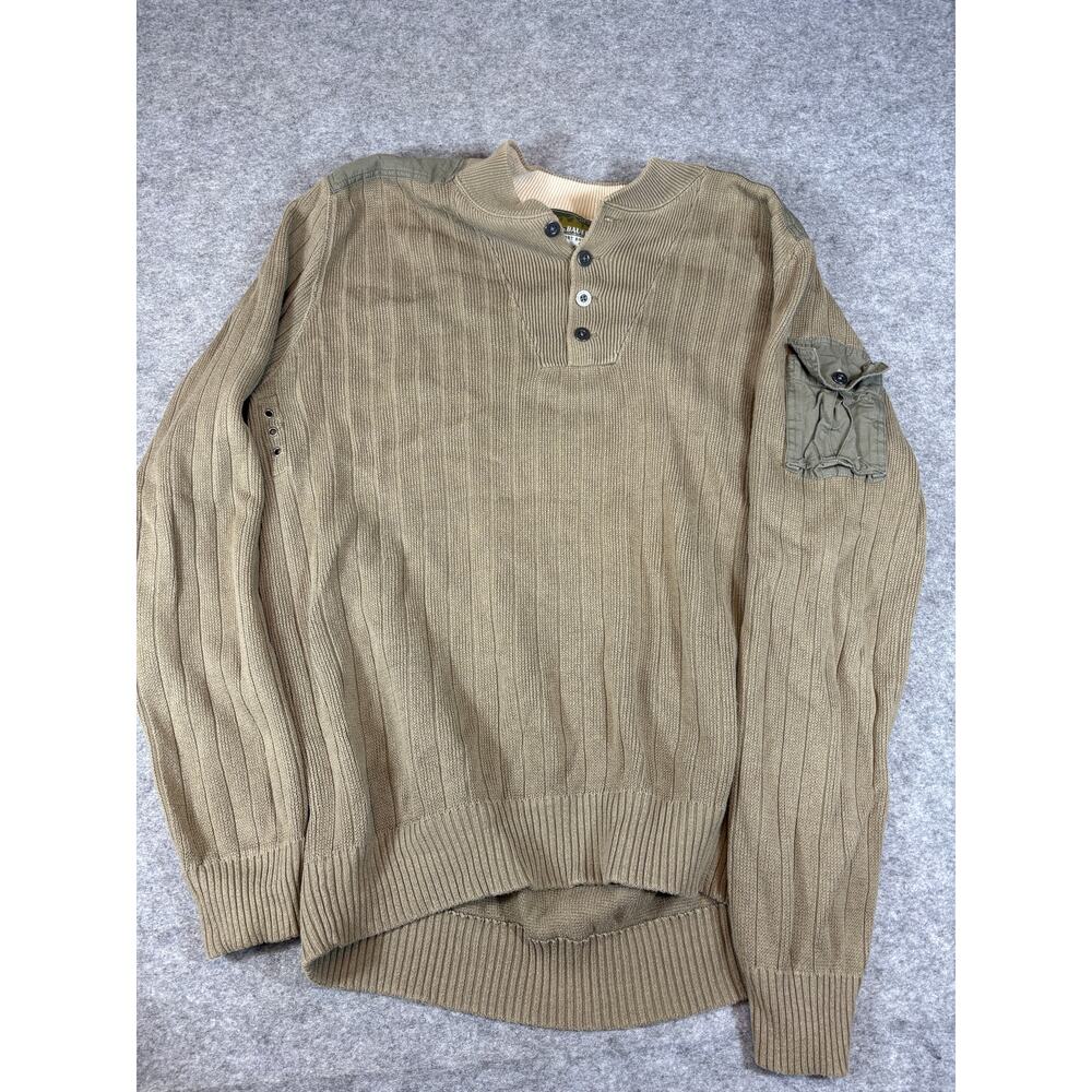Vintage 90s Eddie Bauer Sport Shop Henley Sweater Mens Large Brown Knit Utility